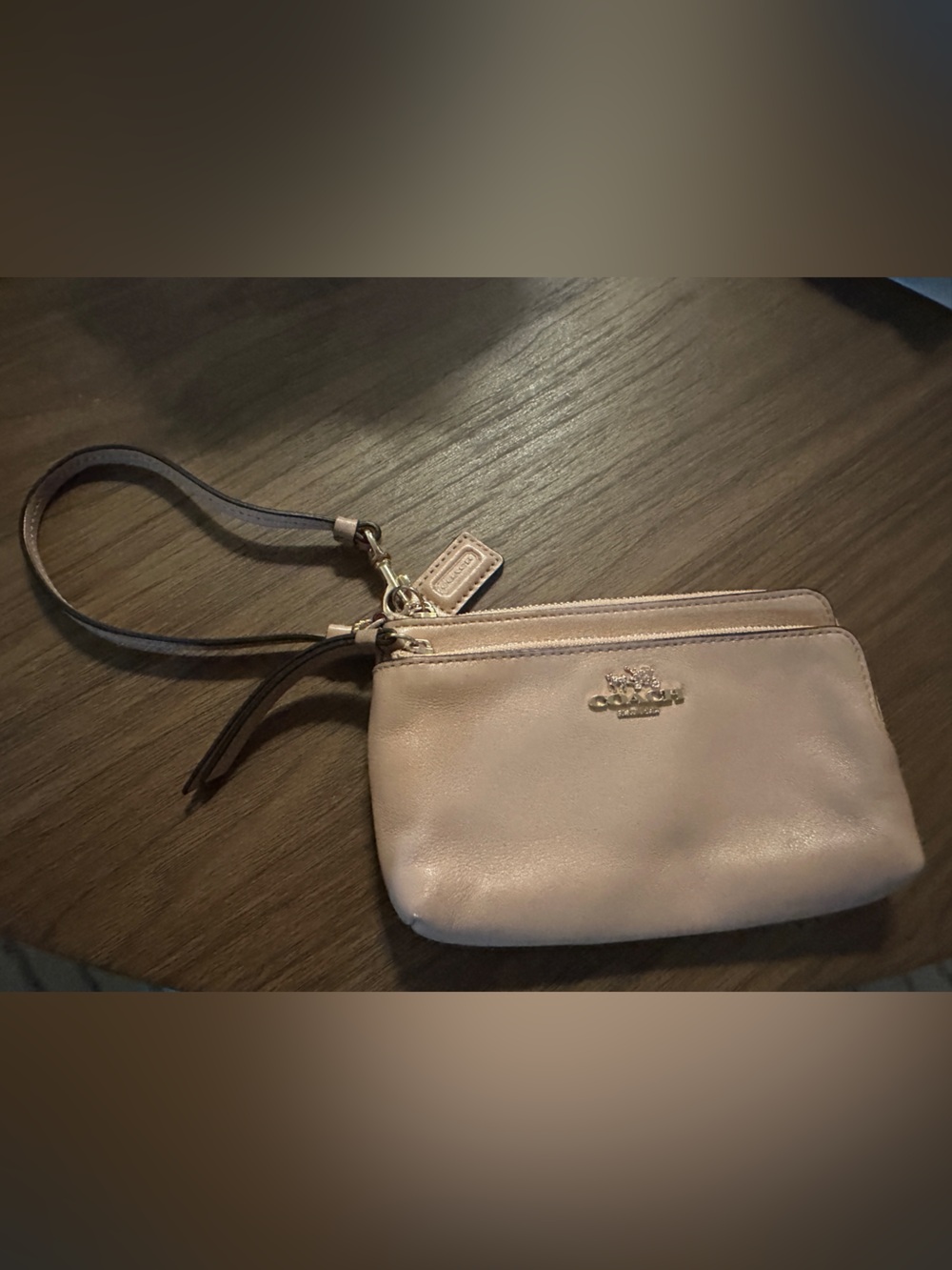 Coach Leather Wristlet Pouch Wallet Blush Pink Taupe